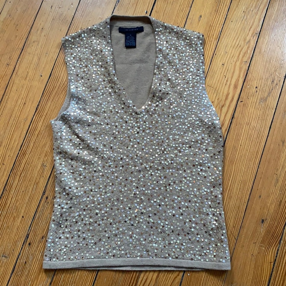 The Limited gold sequin silk blend sweater vest EUC
